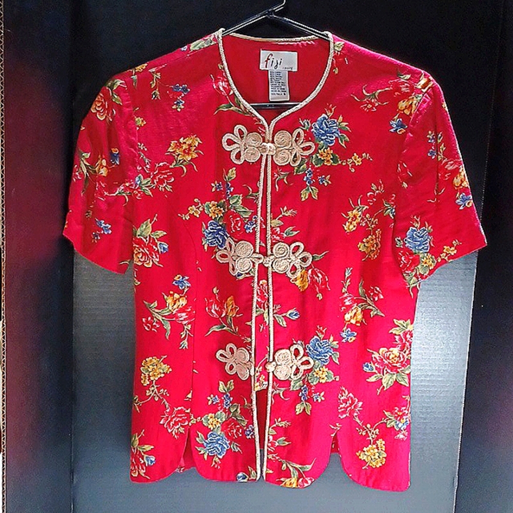 Vintage Vigi Sport Authentic Chinese Top Flower Design, Red, Size 6